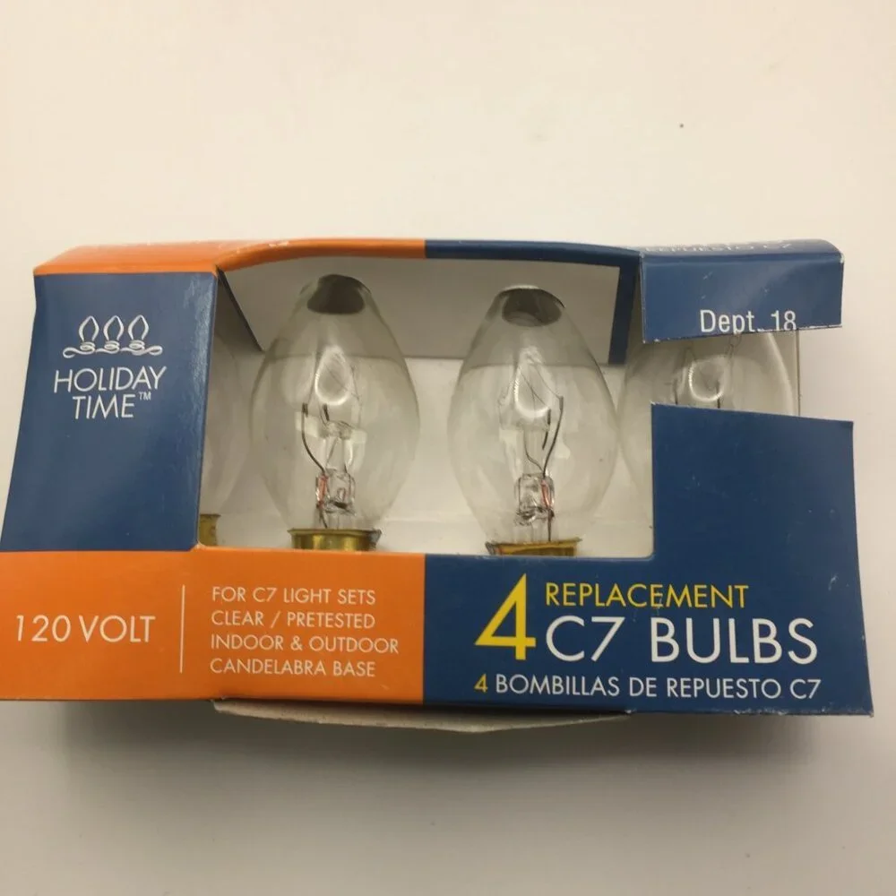 Merry Brite Holiday Time C7 Clear Glass Light Bulbs 120V Candelabra Base 4 Pack